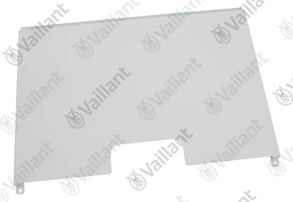 Weiße Abdeckung von Vaillant, mit seitlichen Ausschnitten, zur Verwendung in Heizungsanlagen. Klar strukturierte Form für einfache Montage.